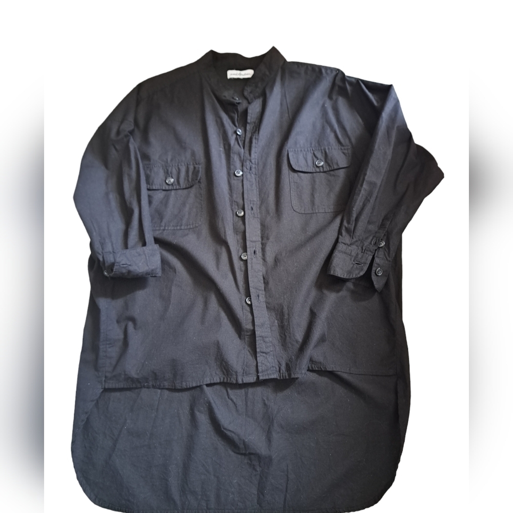 Ladies black linen tuxedo blouse shirt coverup resortwear coastal lightweight 2X